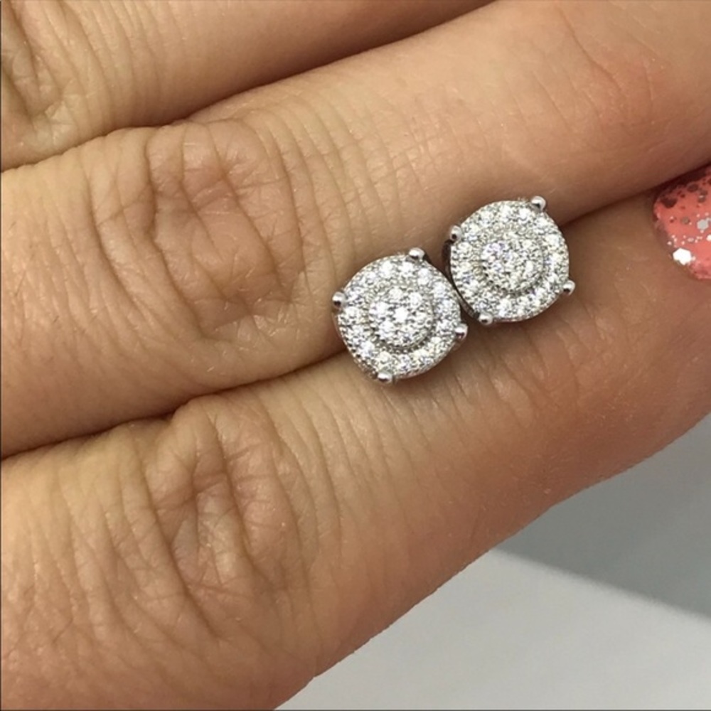 Beautiful lab created diamond halo studs